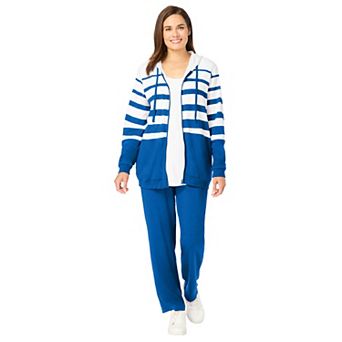 Woman Within Plus Size Striped Full Zip Jacket Set