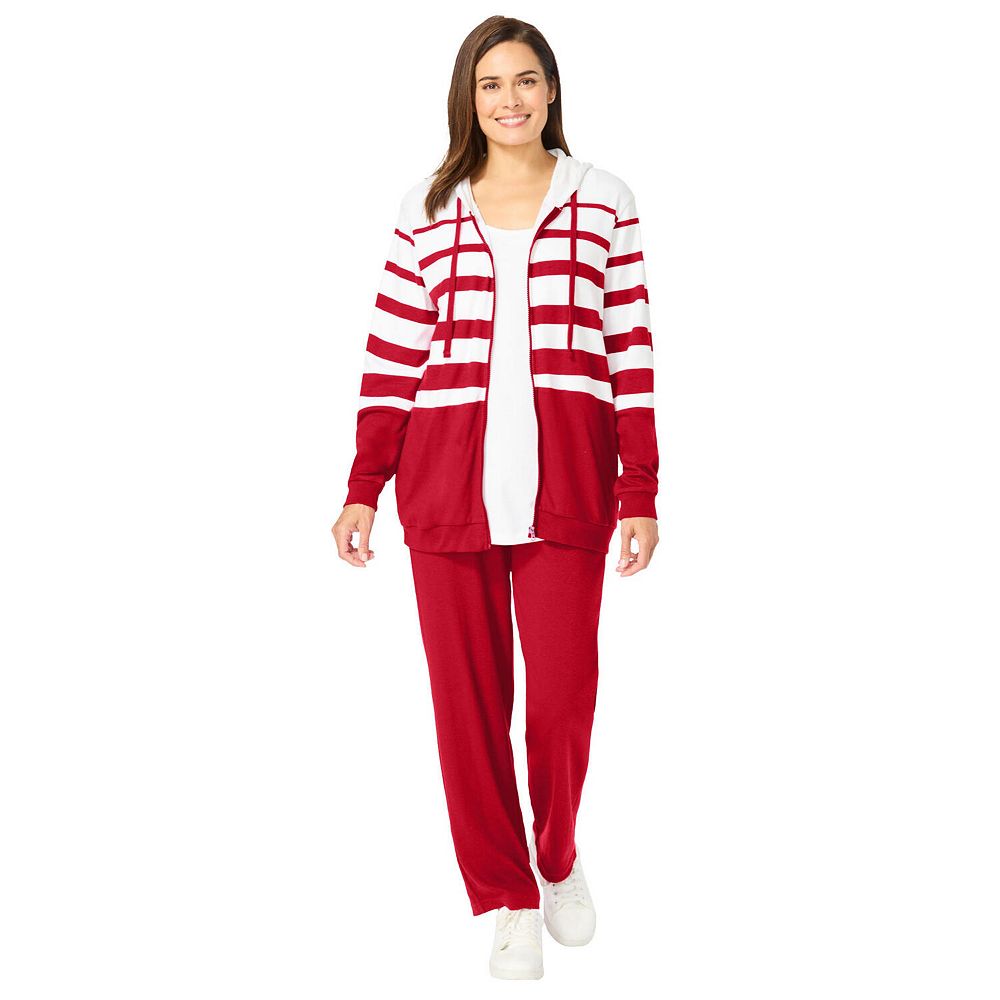 Full Size Contrast Stripe Zip Up Jacket and Pants Set Plus Size