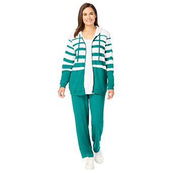 Woman Within Plus Size Striped Full Zip Jacket Set