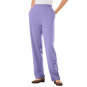 Woman Within Plus Size 7-Day Knit Embroidered Straight-Leg Pull-On Pants