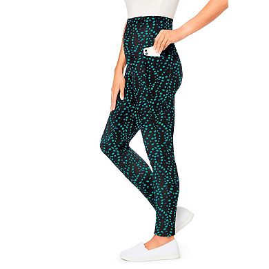 Woman Within Plus Size Petite Stretch-Cotton Knit Pull-On Printed Pocket Leggings
