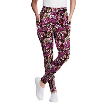 Woman Within Plus Size Petite Stretch-Cotton Knit Pull-On Printed Pocket Leggings