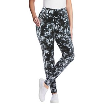 Woman Within Plus Size Petite Stretch-Cotton Knit Pull-On Printed Pocket Leggings