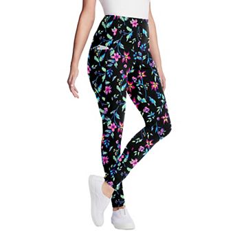 Woman Within Plus Size Petite Stretch-Cotton Knit Pull-On Printed Pocket Leggings