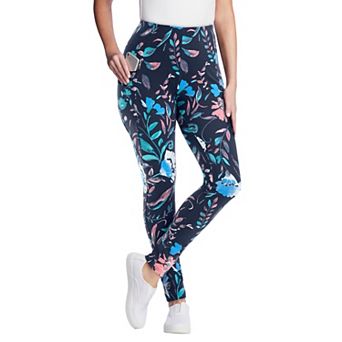 Woman Within Plus Size Petite Stretch-Cotton Knit Pull-On Printed Pocket Leggings