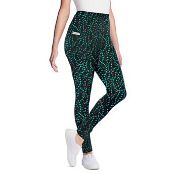 Woman Within Plus Size Petite Stretch-Cotton Knit Pull-On Printed Pocket Leggings