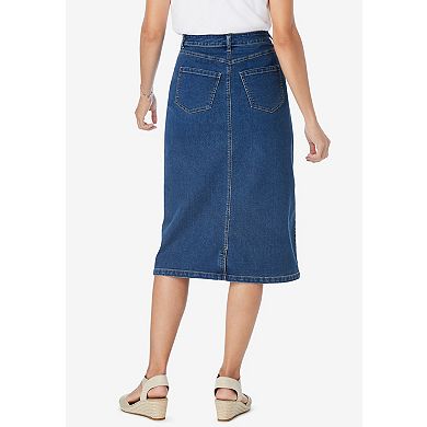 Woman Within Plus Size Petite Stretch Denim Five-Pocket Jeans Skirt