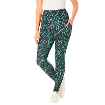 Woman Within Plus Size Petite Stretch-Cotton Knit Pull-On Printed Pocket Capri Leggings