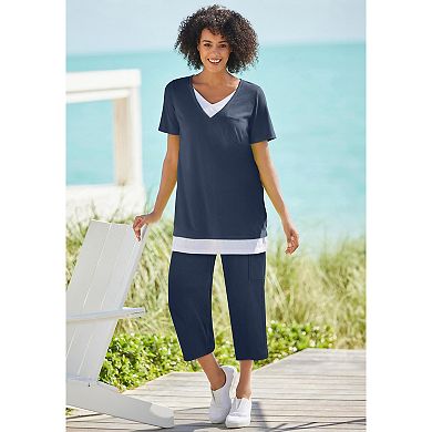 Woman Within Plus Size Knit Cargo Capri