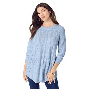 Roaman's Women's Plus Size Scallop Hem Pointelle Sweater
