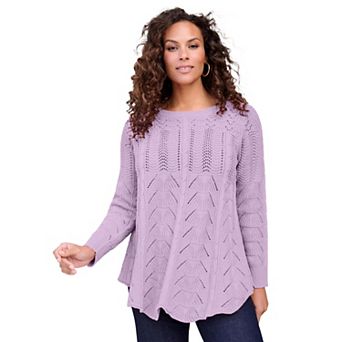 Roaman's Women's Plus Size Scallop Hem Pointelle Sweater