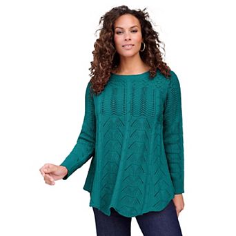 Roaman's Women's Plus Size Scallop Hem Pointelle Sweater