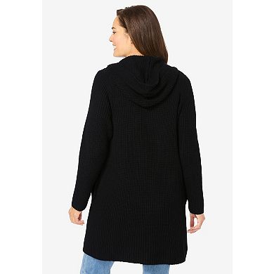 Woman Within Plus Size Hoodie Shaker Cardigan