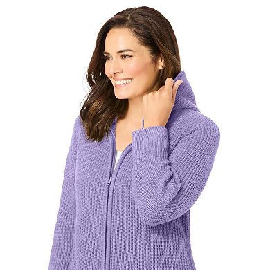 Woman Within Plus Size Hoodie Shaker Zipper Cardigan Sweater