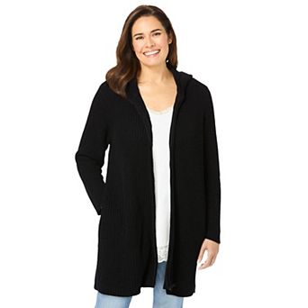 Woman Within Plus Size Hoodie Shaker Cardigan