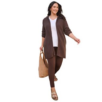 Woman Within Plus Size Hoodie Shaker Zipper Cardigan Sweater