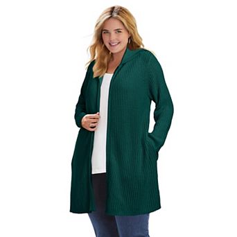 Woman Within Plus Size Hoodie Shaker Zipper Cardigan Sweater