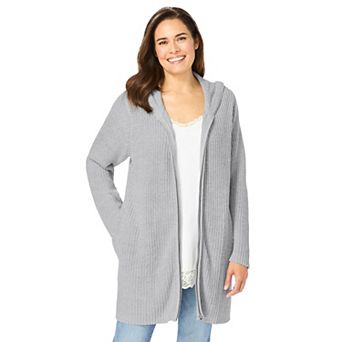 Woman Within Plus Size Hoodie Shaker Cardigan