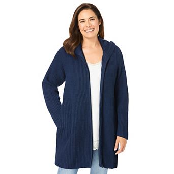 Woman Within Plus Size Hoodie Shaker Cardigan