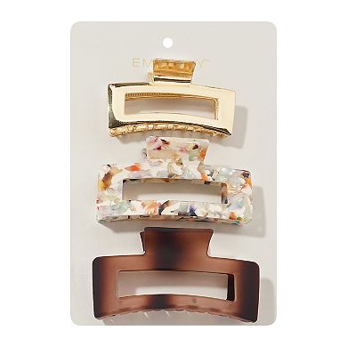 Emberly 3-Pk Cut Out Rectangle Claw Clips