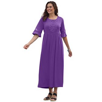 Woman Within Plus Size Crochet Trim Empire Knit Dress
