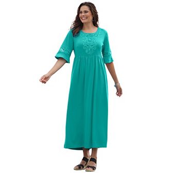 Woman Within Plus Size Crochet Trim Empire Knit Dress