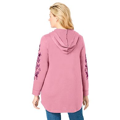 Woman Within Plus Size Embroidered Hoodie Sweatshirt