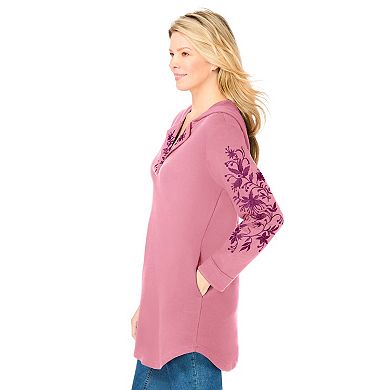 Woman Within Plus Size Embroidered Hoodie Sweatshirt