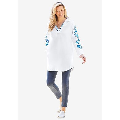 Woman Within Plus Size Embroidered Hoodie Sweatshirt