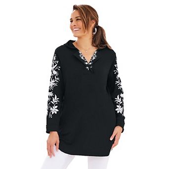 Woman Within Plus Size Embroidered Hoodie Sweatshirt