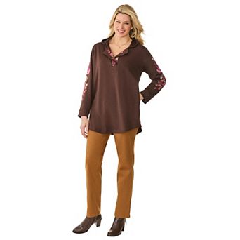 Woman Within Plus Size Embroidered Hoodie Sweatshirt