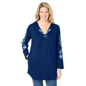 Woman Within Plus Size Embroidered Hoodie Sweatshirt