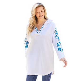 Woman Within Plus Size Embroidered Hoodie Sweatshirt