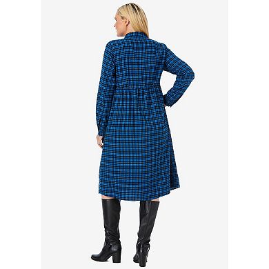 Woman Within Plus Size Plaid Flannel A-Line Shirtdress