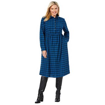 Woman Within Plus Size Plaid Flannel A-Line Shirtdress