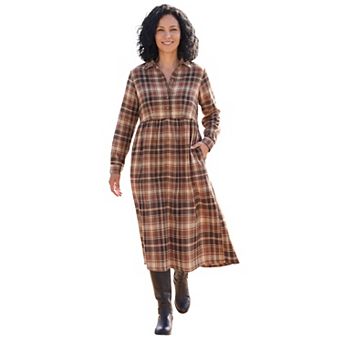 Woman Within Plus Size Plaid Flannel A-Line Shirtdress