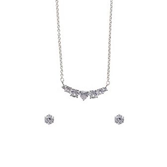 Danecraft Cubic Zirconia Heart Silver Tone Earring & Necklace Set