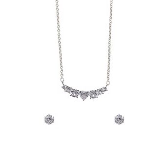 Danecraft Cubic Zirconia Heart Silver Tone Earring & Necklace Set