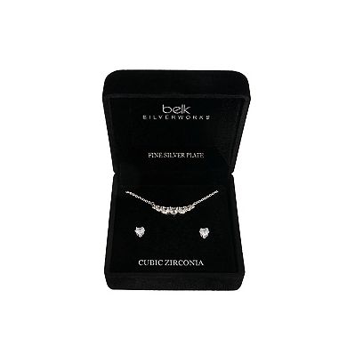 Danecraft Cubic Zirconia Heart Silver Tone Earring & Necklace Set