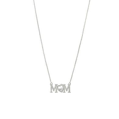 Danecraft Silver Tone Cubic Zirconia "Mom" Necklace & Stud Earrings Set