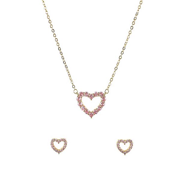 Danecraft Gold Tone Pink Cubic Zirconia Heart Necklace  display picture 1