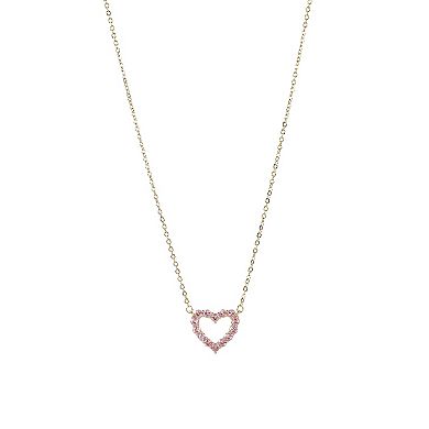 Danecraft Gold Tone Pink Cubic Zirconia Heart Necklace & Stud Earrings Set
