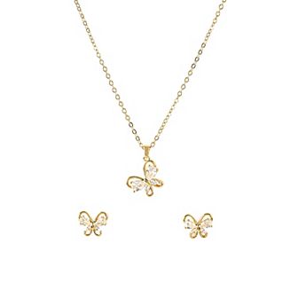 Danecraft Gold Tone Butterfly Necklace & Stud Earrings Set