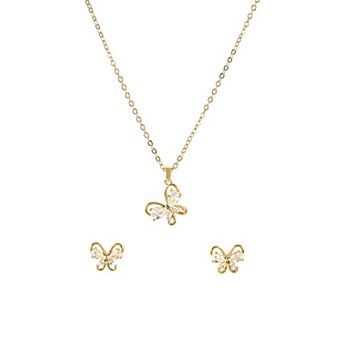 Danecraft Gold Tone Butterfly Necklace & Stud Earrings Set