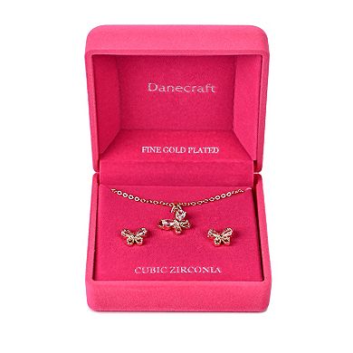 Danecraft Gold Tone Butterfly Necklace & Stud Earrings Set