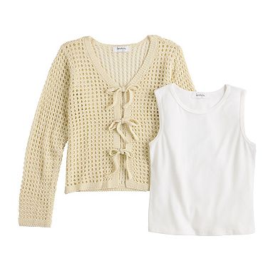Girls 7-16 Speechless 2-pc. Tie Front Crochet Cardigan & Tank Top Set