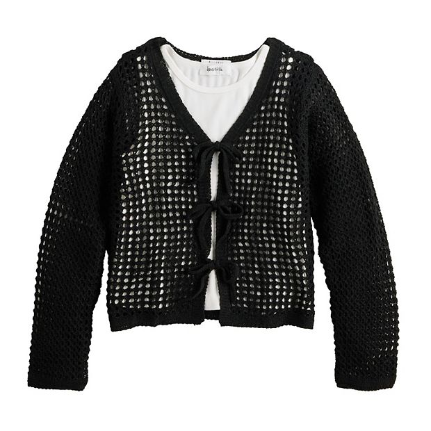 Girls 7-16 Speechless 2-pc. Tie Front Crochet Cardigan & Tank Top Set