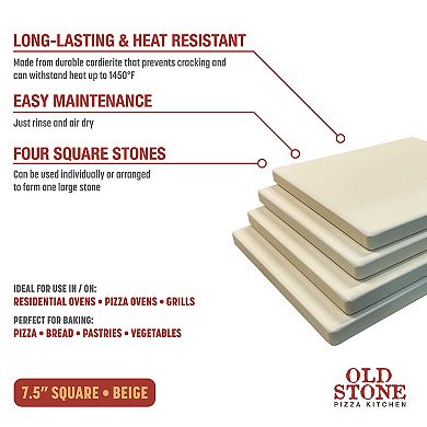 Old Stone Cordierite Square Pizza Stone 4 Piece Set
