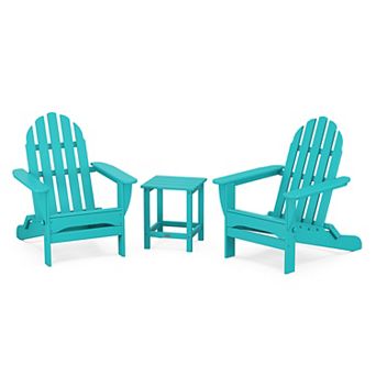 POLYWOOD Classic Folding Adirondack 3 pc Set with Long Island 18" Side Table