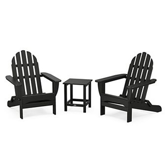 POLYWOOD Classic Folding Adirondack 3 pc Set with Long Island 18" Side Table